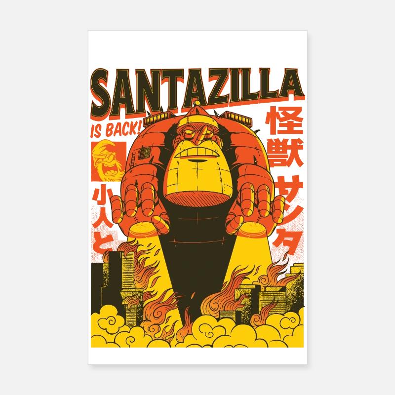 Géant Père Noël en mode Kaiju Retro Poster 20 x 30 cm