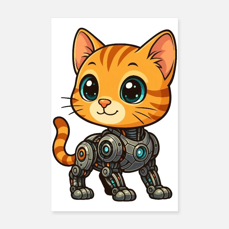 chaton mignon cyborg robot dessin animé Poster 20 x 30 cm