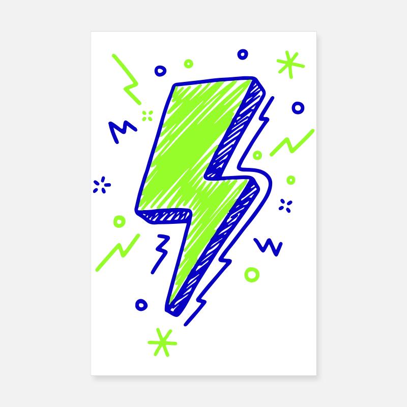 Éclairs illustrés en vert et bleu Poster 20 x 30 cm