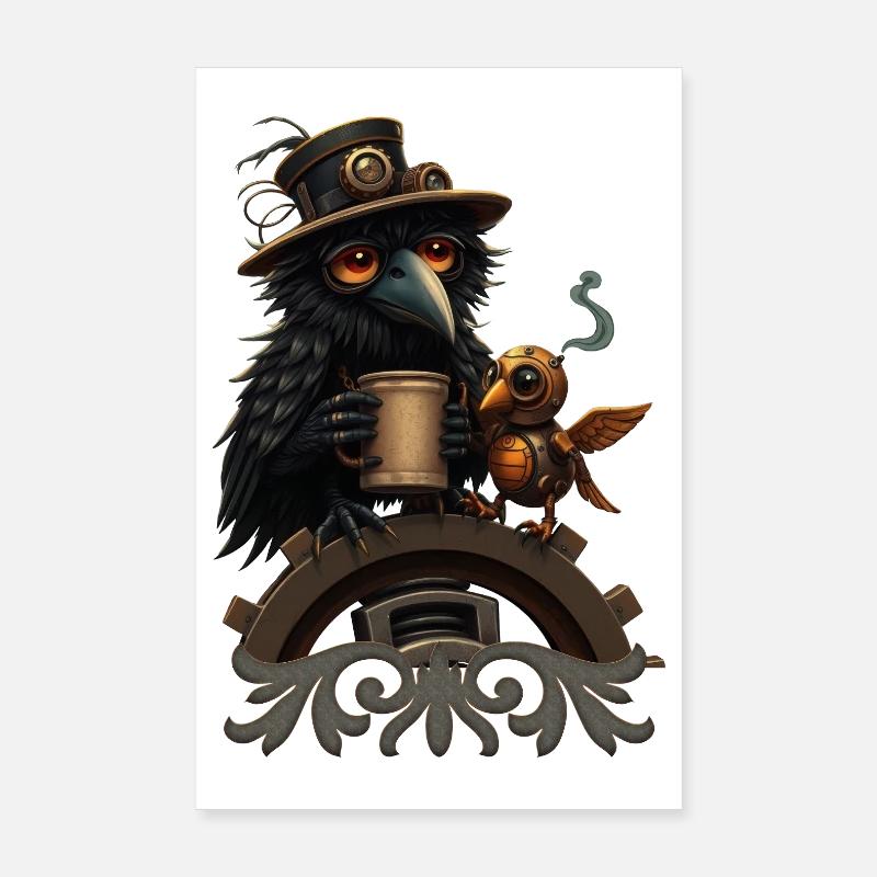Steampunk Raven with Mug Poster 8" x 12" (20x30 cm)