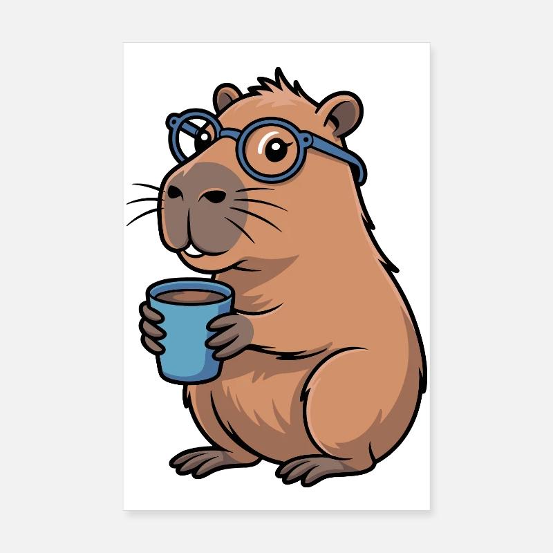 Kaffeetrinkender Capybara mit Brille Poster 20x30 cm