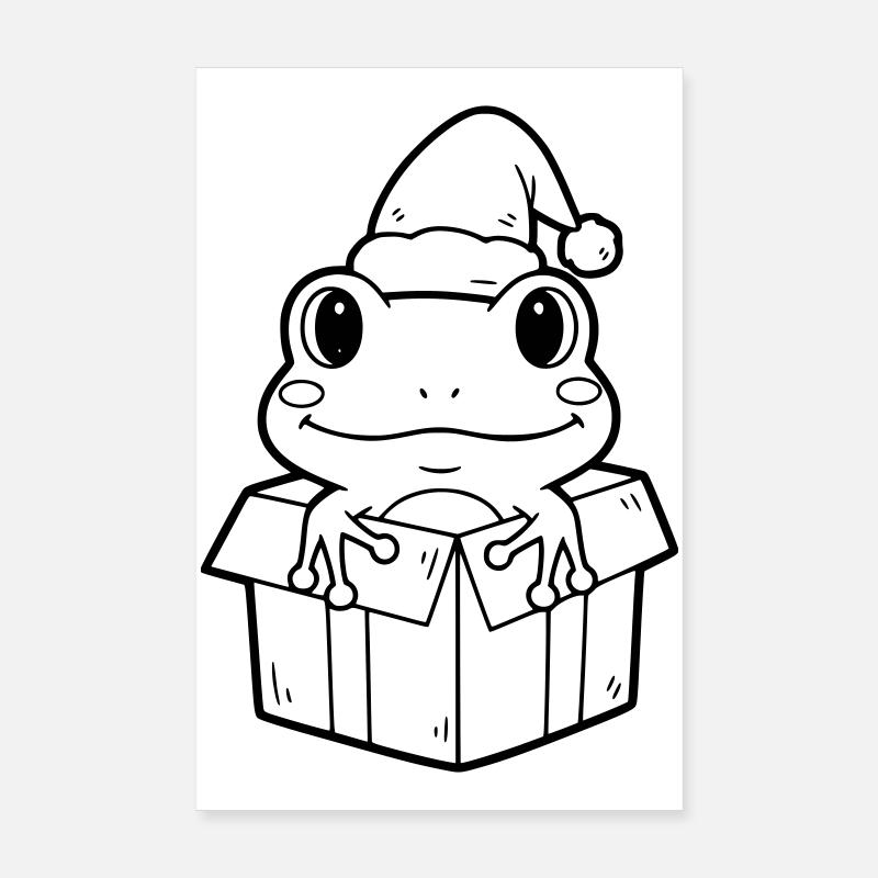 Christmas frog in gift box illustration Poster 8" x 12" (20x30 cm)