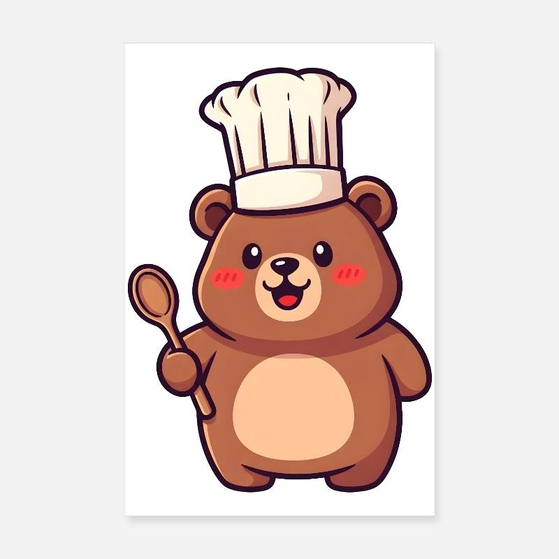 Chefbärchen avec un chapeau de chef Poster 20 x 30 cm