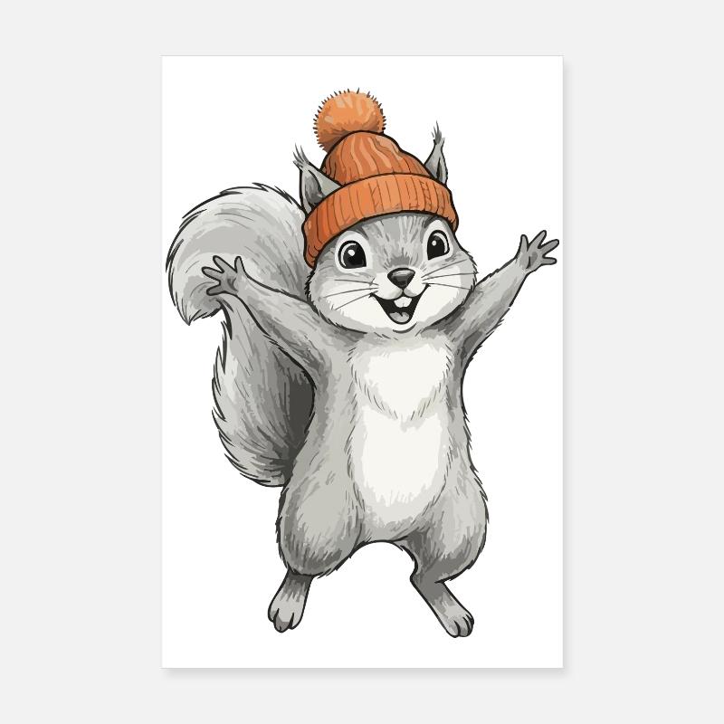 Eichhörnchen mit Mütze Poster 20x30 cm