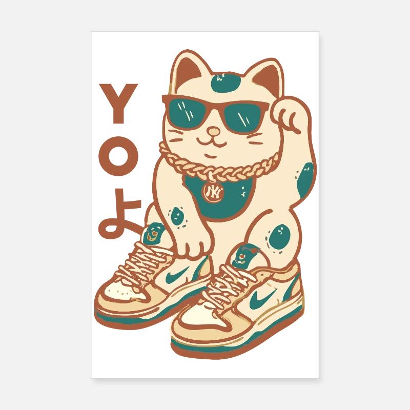 Maneki Sneakers Cat in Shades Poster 8" x 12" (20x30 cm)