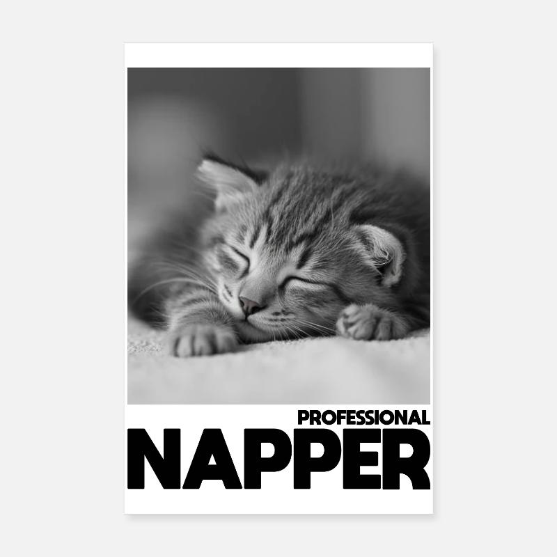 Professional Napper – Schlafende Katze - Poster 20x30 cm - Weiß