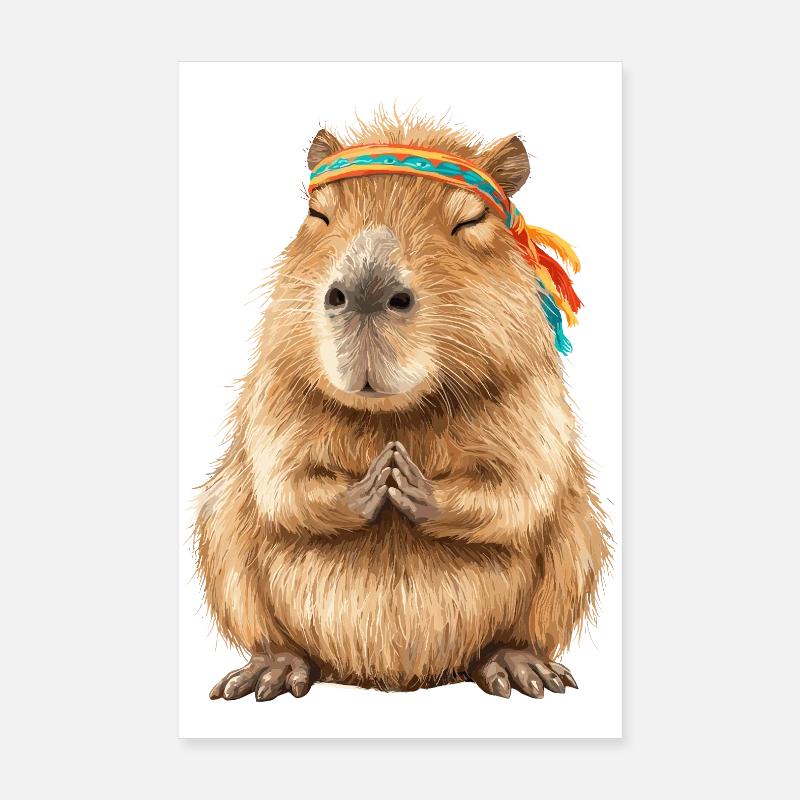 Capybara in Meditationspose mit Stirnband - Poster 20x30 cm - Weiß