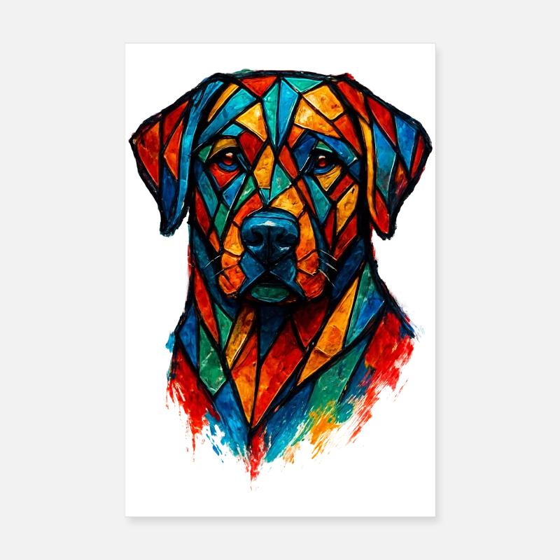 Chien Labrador Géométrique Style Vitrail Moderne Poster 20 x 30 cm