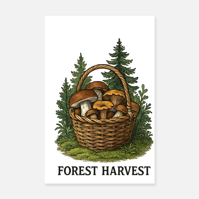 Waldernte Korb mit Pilzen Poster 20x30 cm
