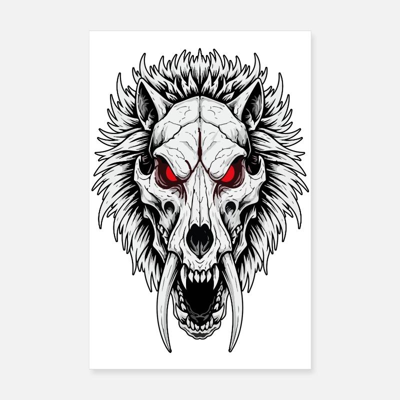 Crâne de Loup Sabertooth Chamanique Yeux Rouges Poster 20 x 30 cm