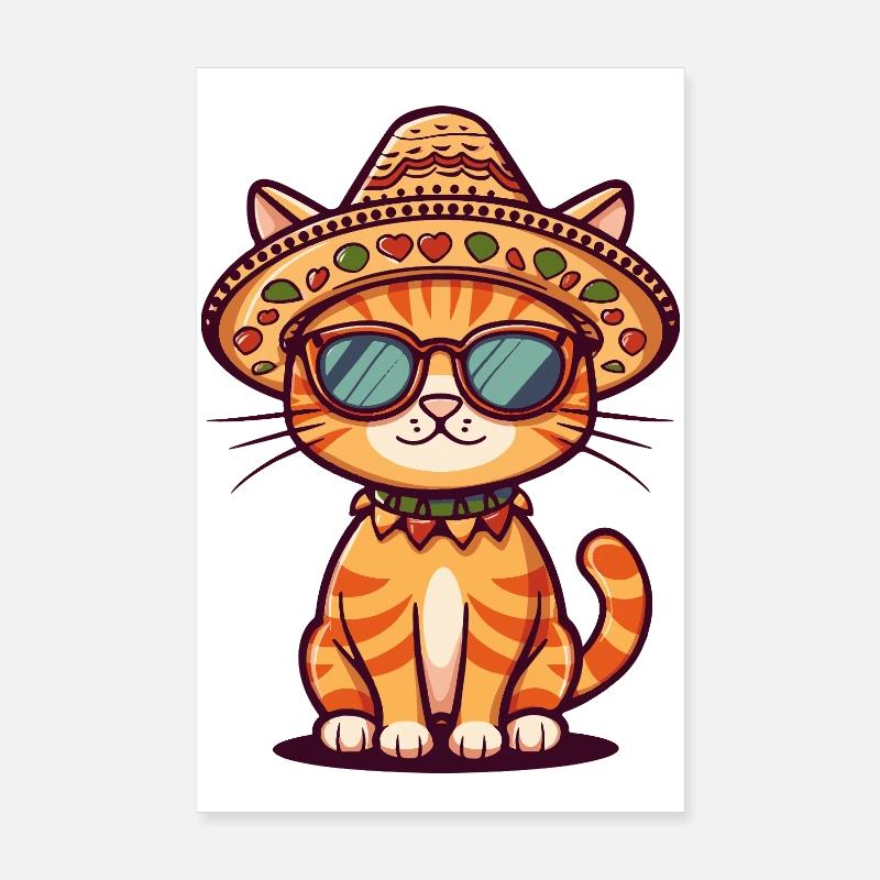 Sombrero comique drôle de chat Poster 20 x 30 cm