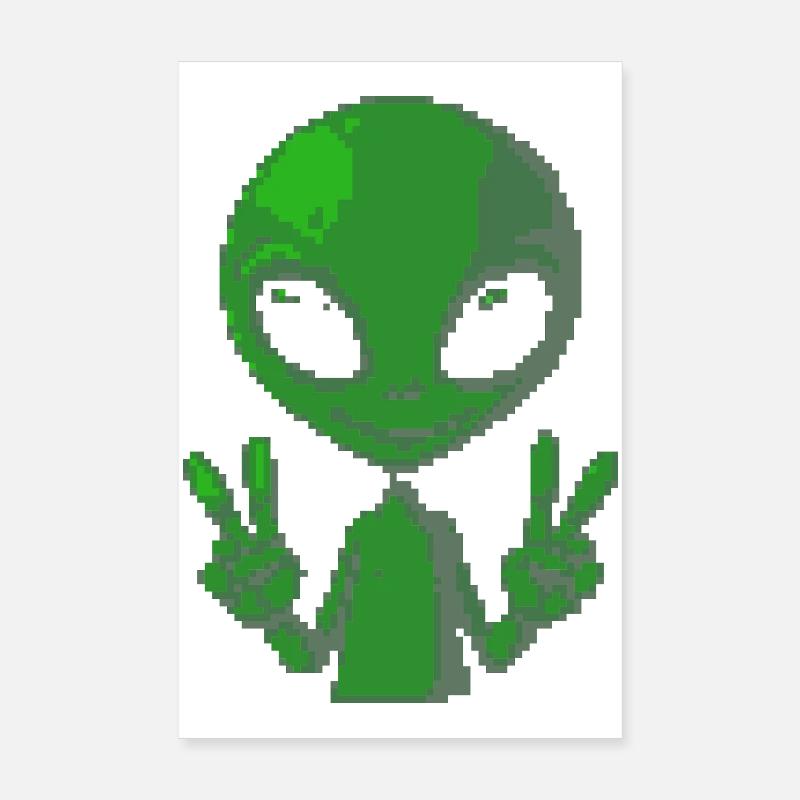 Pixel Alien Peace Sign Poster 8" x 12" (20x30 cm)