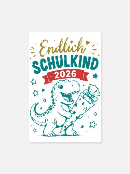 Endlich Schulkind 2026 Dino - Poster 20x30 cm - Weiß - Vorne