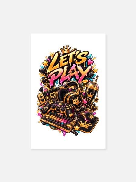Lass uns spielen Neon Gaming Krone - Poster 20x30 cm - Weiß - Vorne