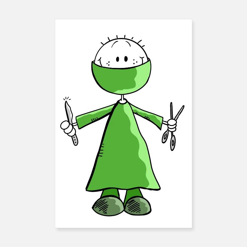 Green Surgeon Stick Figure - Surgery - Surgery Poster 8" x 12" (20x30 cm)