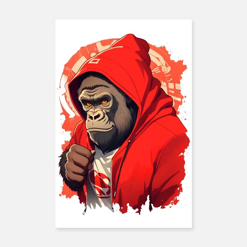 Gorille à capuche rouge Poster 20 x 30 cm