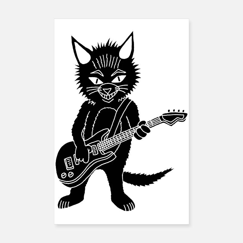 Chat noir guitariste Poster 20 x 30 cm