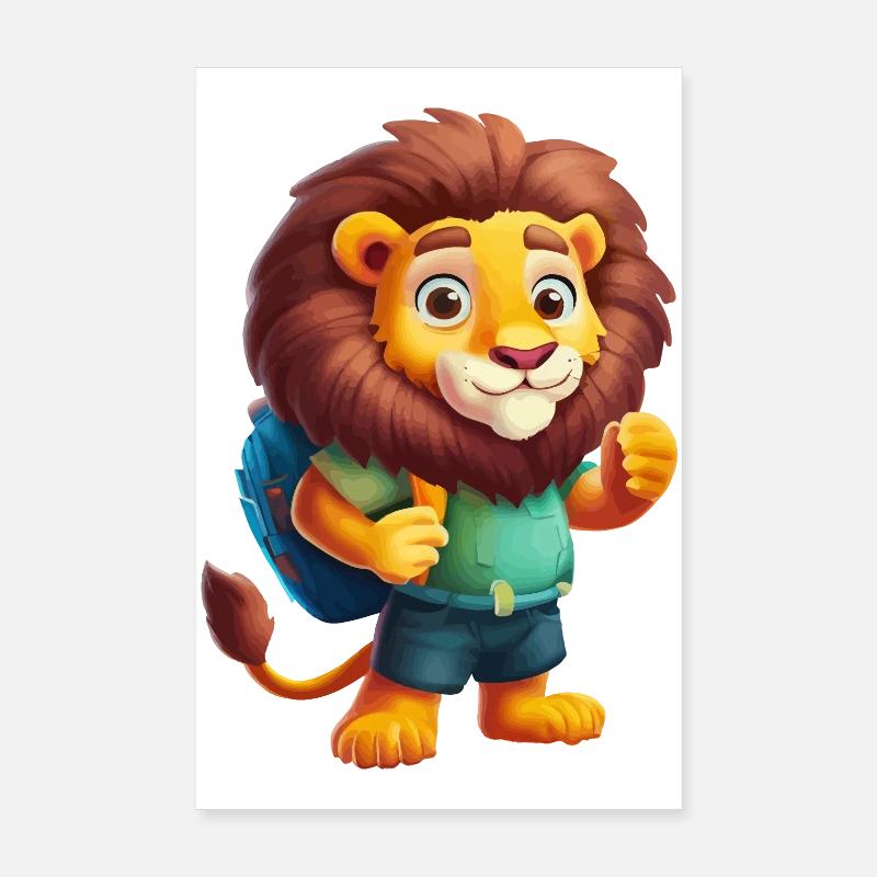 Adventurous Lion Backpacker Illustration Poster 8" x 12" (20x30 cm)