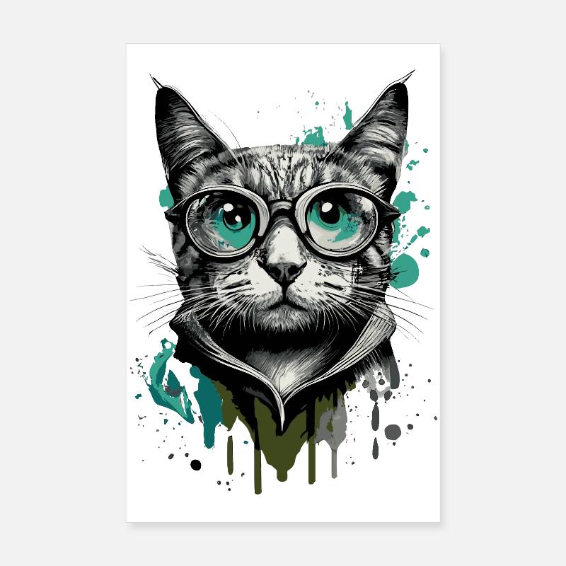 Chat à lunettes - Nerd Cat - Visage de chat Poster 20 x 30 cm