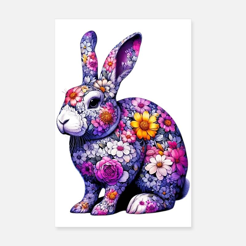 Lapin décoré de fleurs Poster 20 x 30 cm