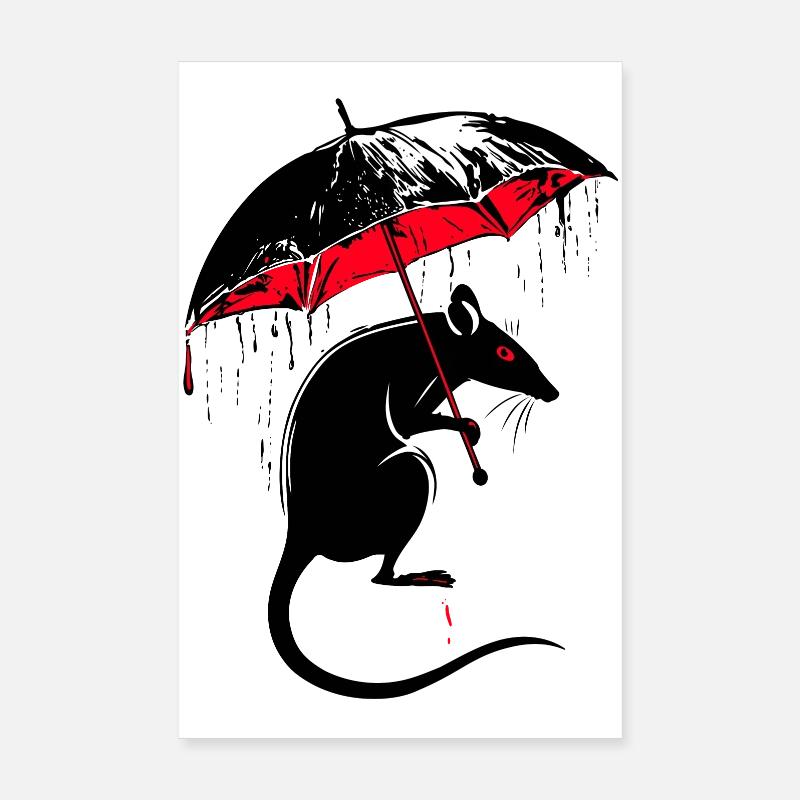 Rat avec parapluie – mauvais temps Poster 20 x 30 cm