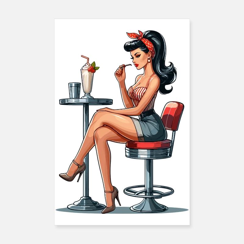 Milkshake Rockabilly Pin Up Gift Poster 8" x 12" (20x30 cm)