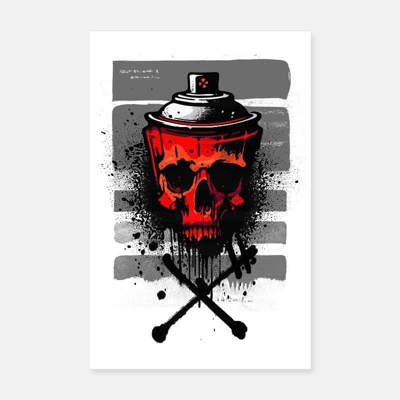 Spray de crânes urbains rouges Poster 20 x 30 cm