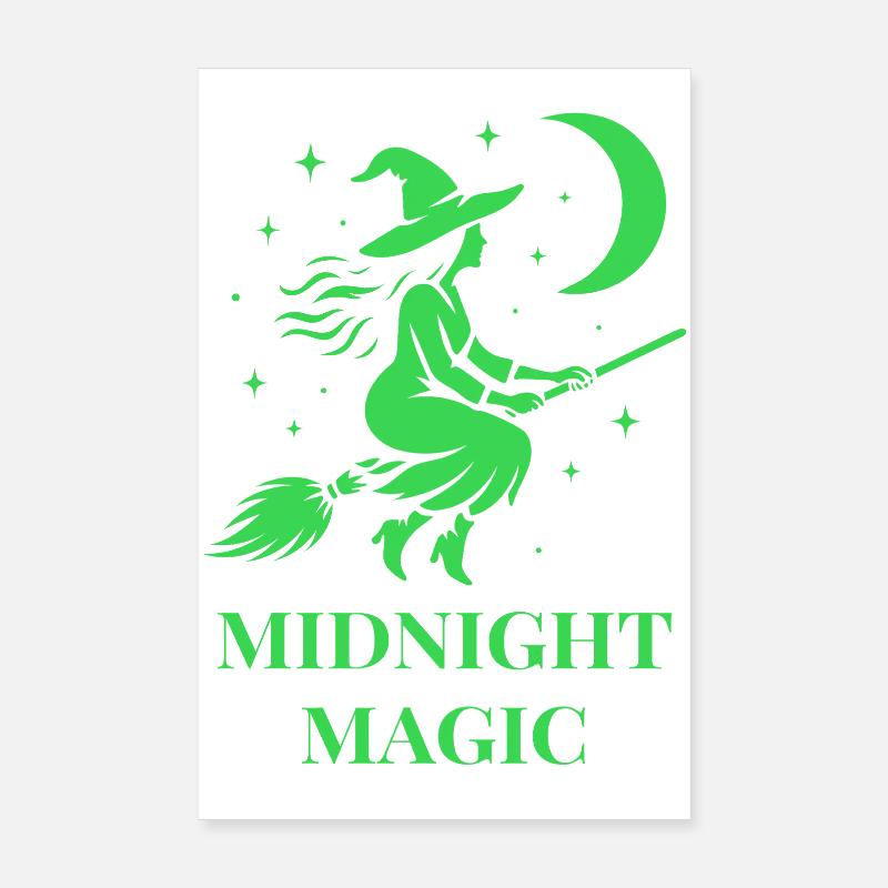 Flying witch at night with moon in green Poster 8" x 12" (20x30 cm)