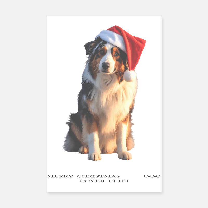 Boder Collie Weihnachts-Hund im Santa-Hut Poster 20x30 cm
