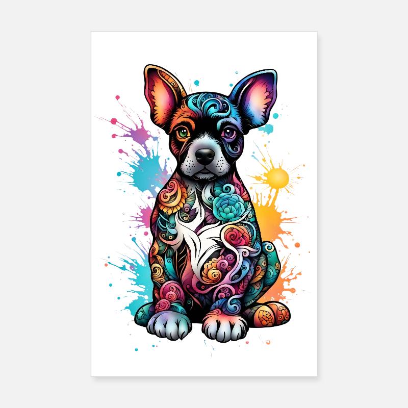 Kunterbunter Hund mit Farbspritzer Poster 20x30 cm