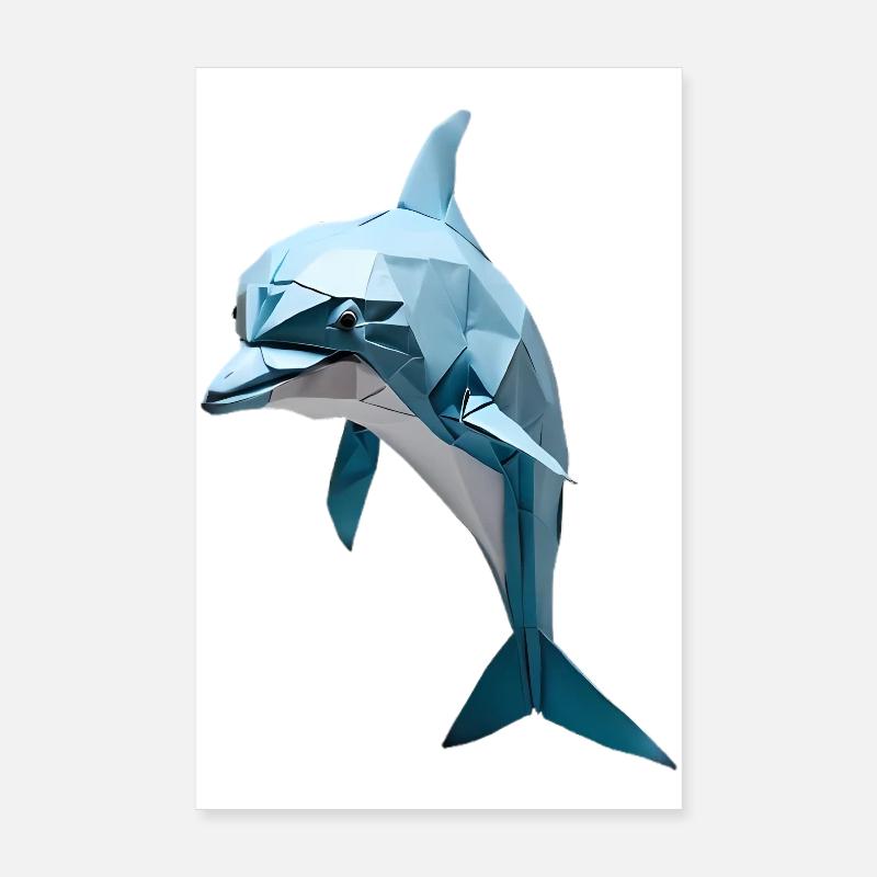 Bleu Low-Poly Dolphin Poster 20 x 30 cm