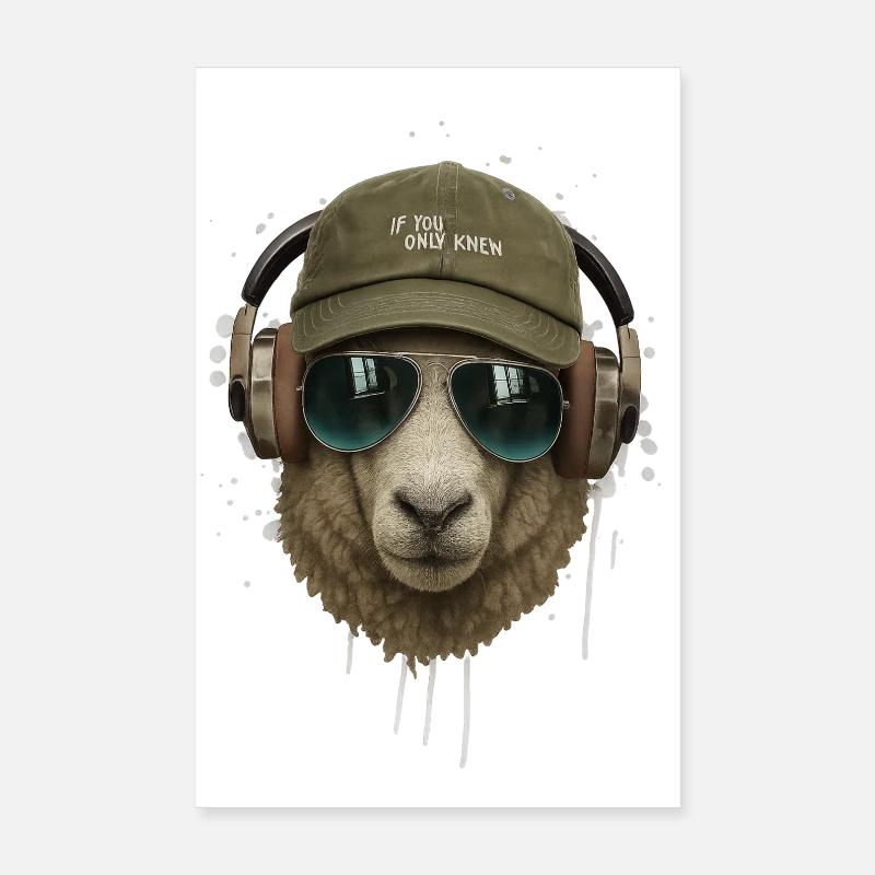 Schaf mit Kopfhörer Retro Stil Poster 20x30 cm