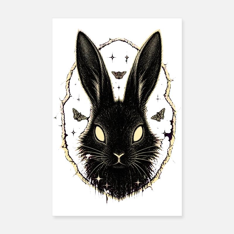 Lapin noir avec des papillons de nuit Poster 20 x 30 cm