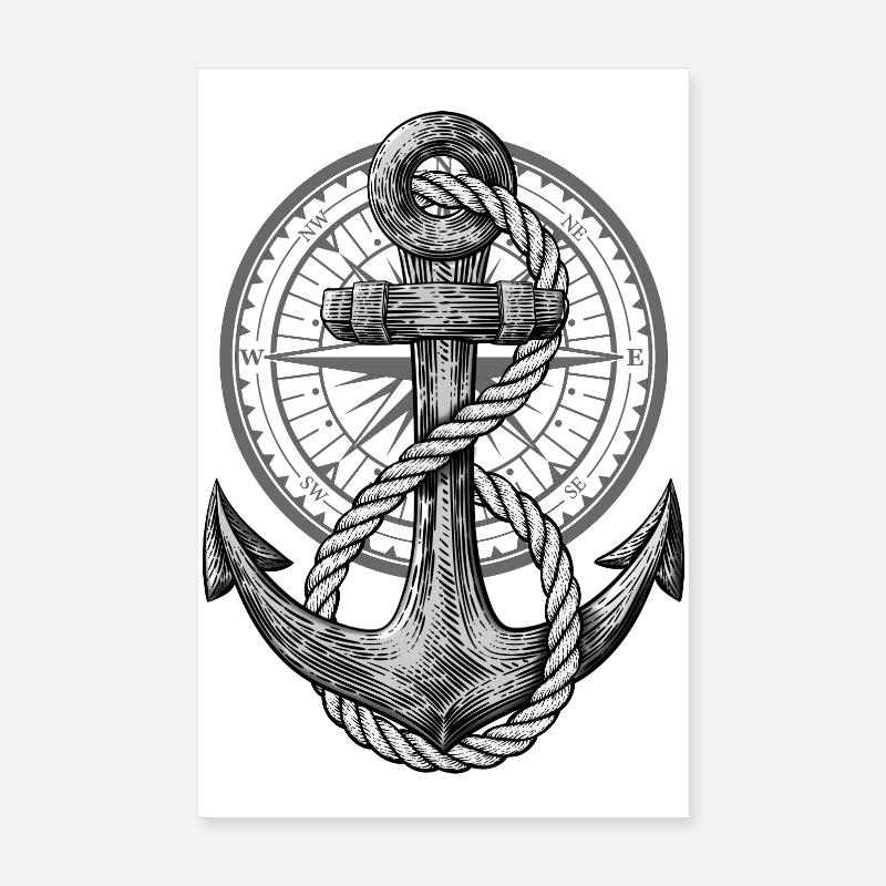 Anker mit Kompass, maritimes Design für Skipper Poster 20x30 cm