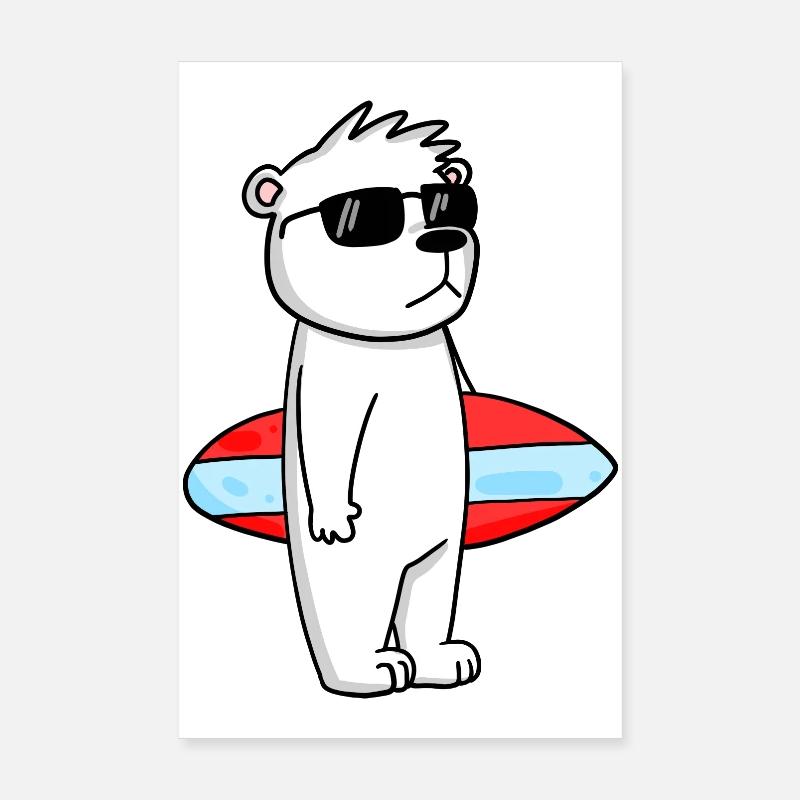Planche de surf Polar Bear Surfing Bear Cool - Vacances Poster 20 x 30 cm