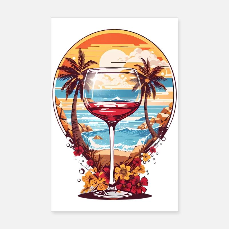 Verre de vin de plage Poster 20 x 30 cm
