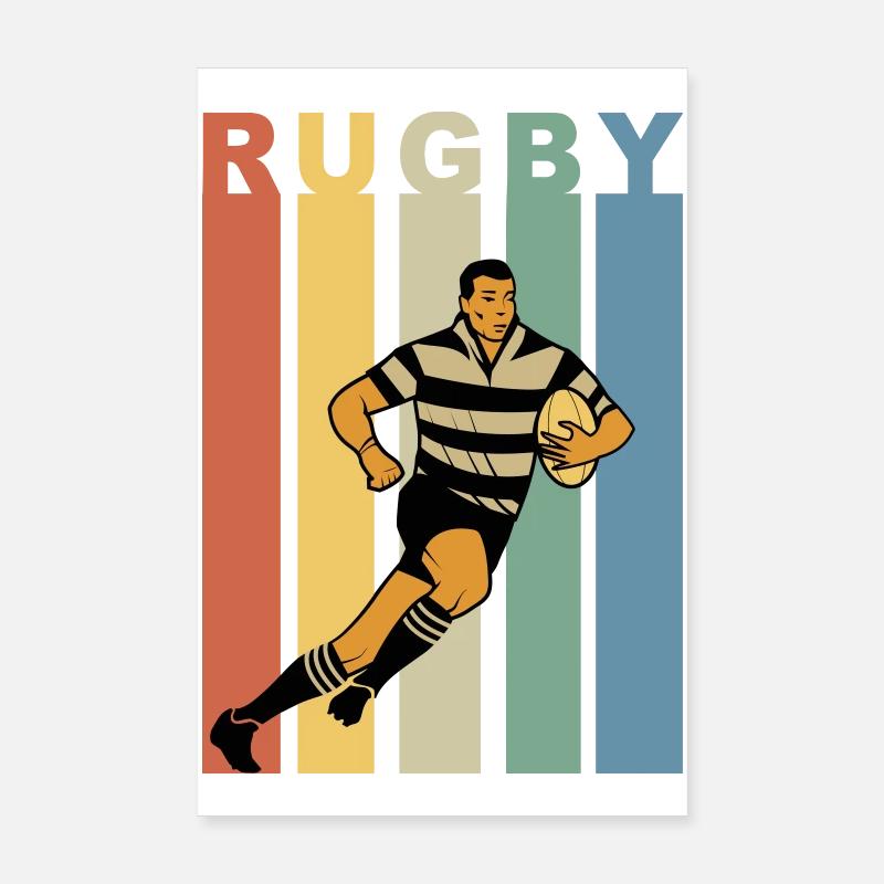 Retro rugby rugby player Poster 8" x 12" (20x30 cm)