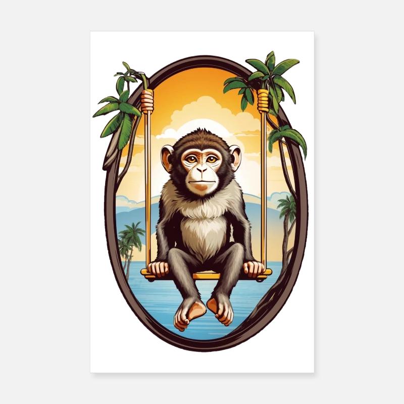 Singe sur balançoire Poster 20 x 30 cm