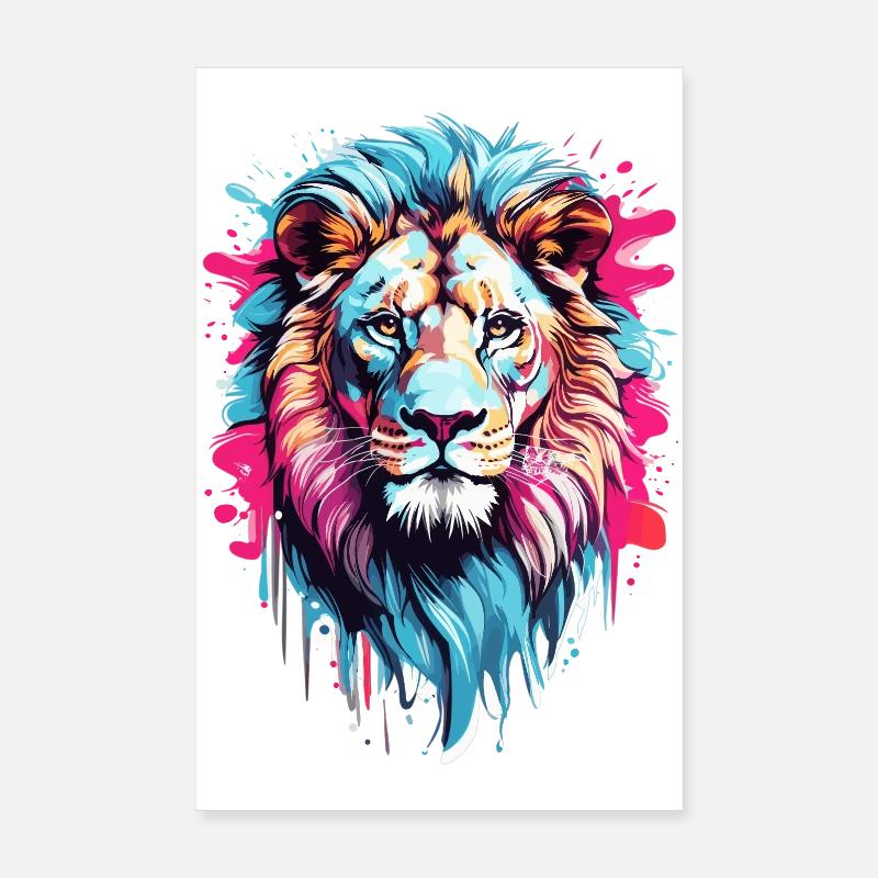 Tête de lion colorée Poster 20 x 30 cm