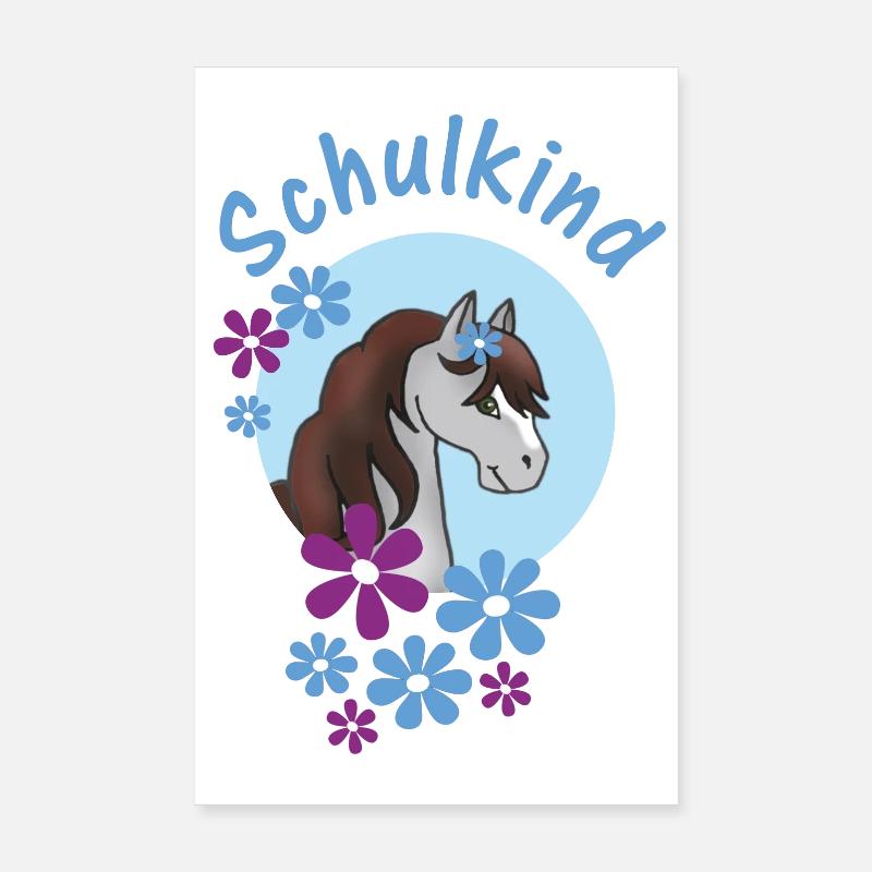 Blue School Child - Pony Floral - Personalizable Poster 8" x 12" (20x30 cm)