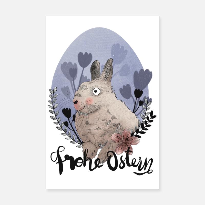 Easter Bunny Illustration Happy Easter Poster 8" x 12" (20x30 cm)
