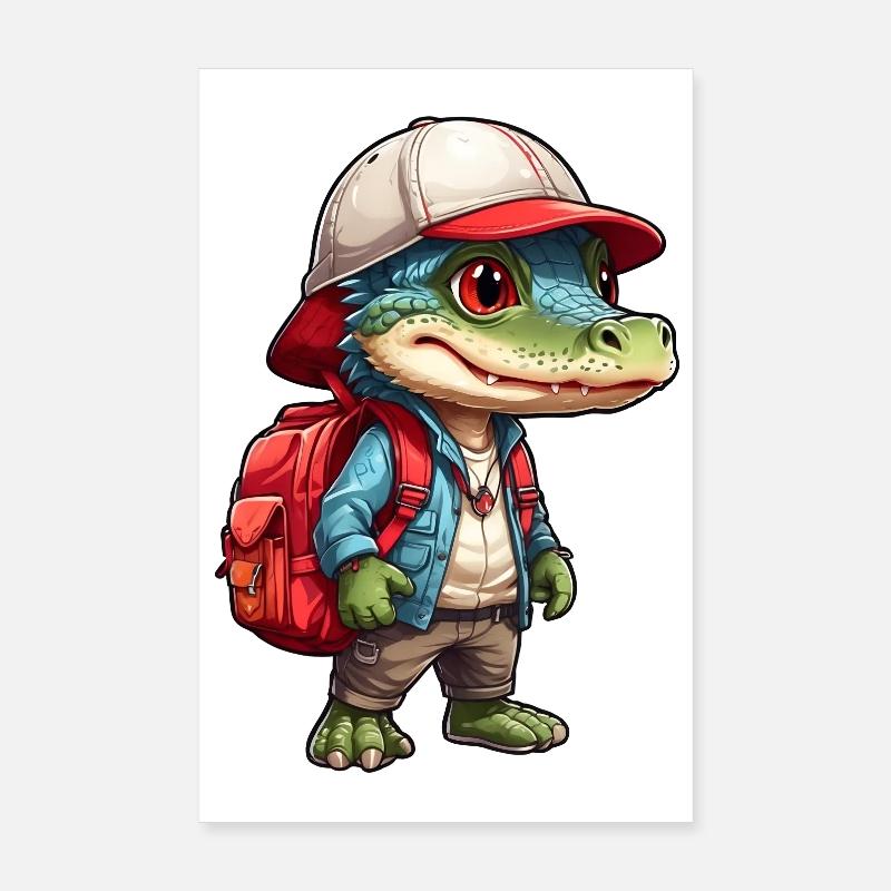 Crocodile mignon en look extérieur avec sac à dos Poster 20 x 30 cm