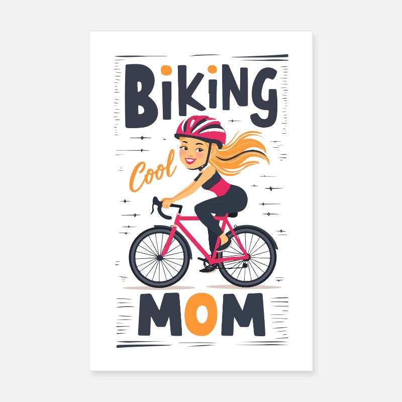 Cool Biking Mom Illustration Design Poster 20 x 30 cm