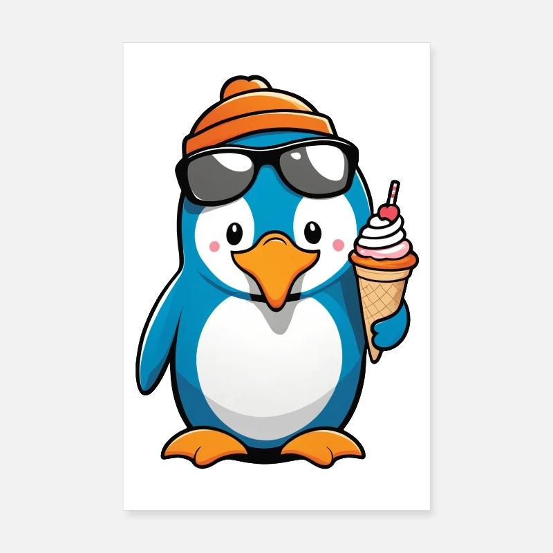 Lässiger Pinguin mit Eis – Lustiges Sommermotiv Poster 20x30 cm