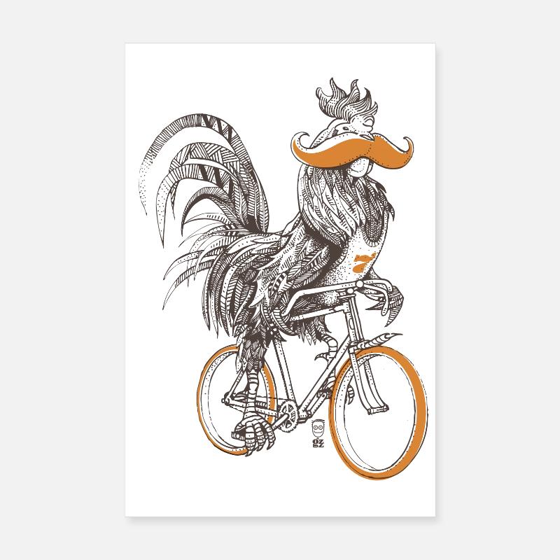 Coq & Bicycles - Poster 20 x 30 cm - blanc