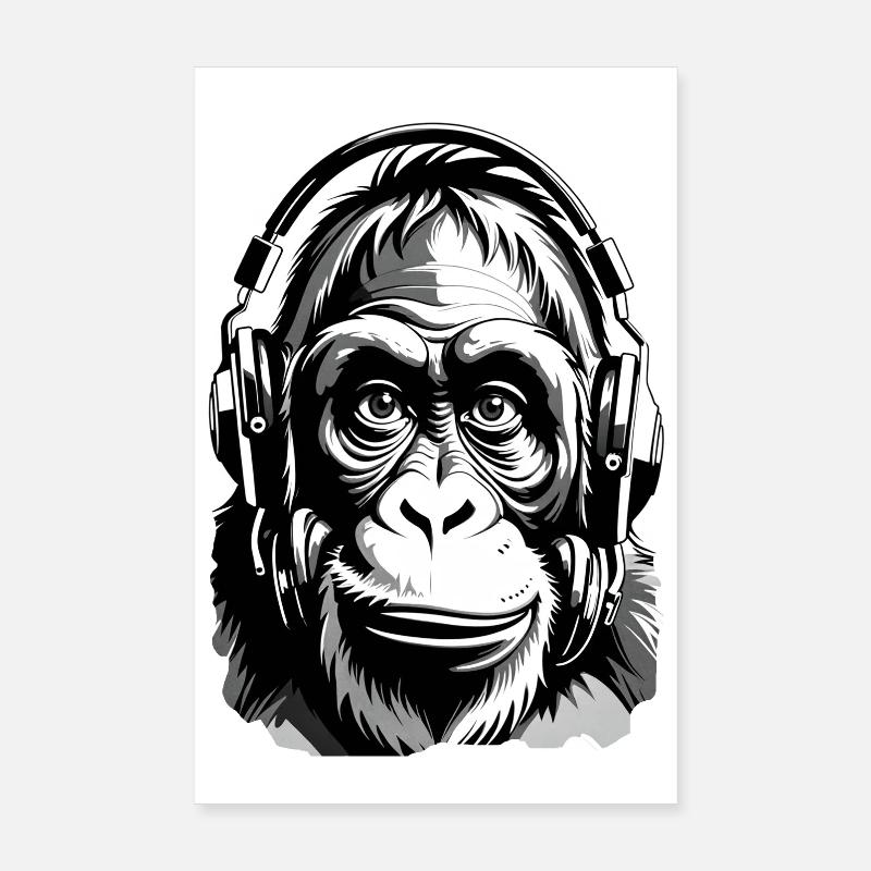Musik Affe Gorilla mit Kopfhoerer als Geschenkidee Poster 20x30 cm
