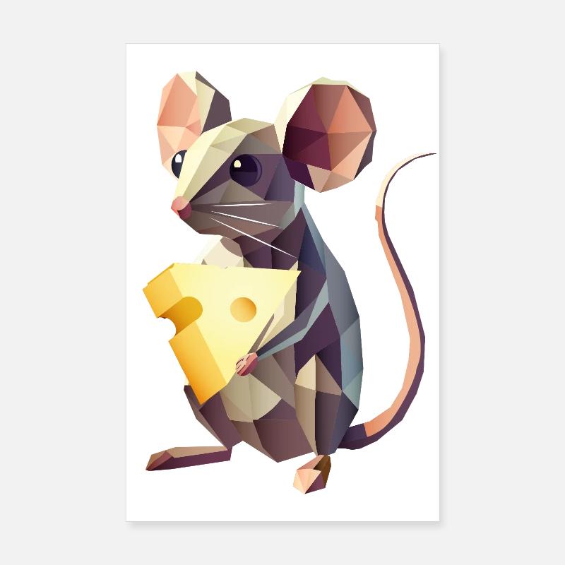 Souris polygonale avec du fromage – Motif animal mignon Poster 20 x 30 cm