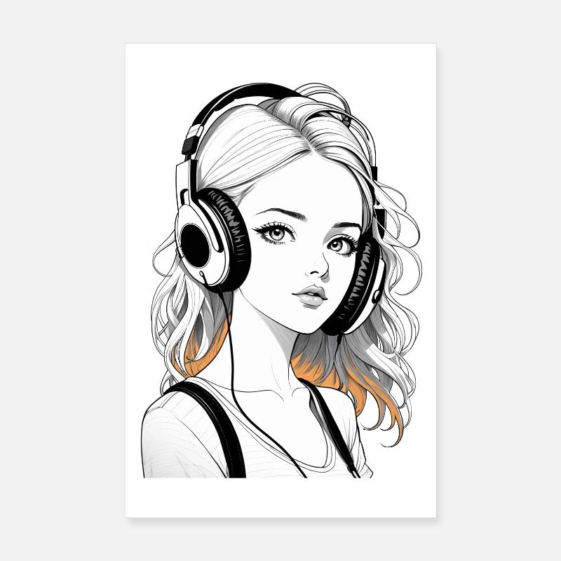 Musik Frau Mädchen Kopfhoerer Rave Geschenkidee Poster 20x30 cm