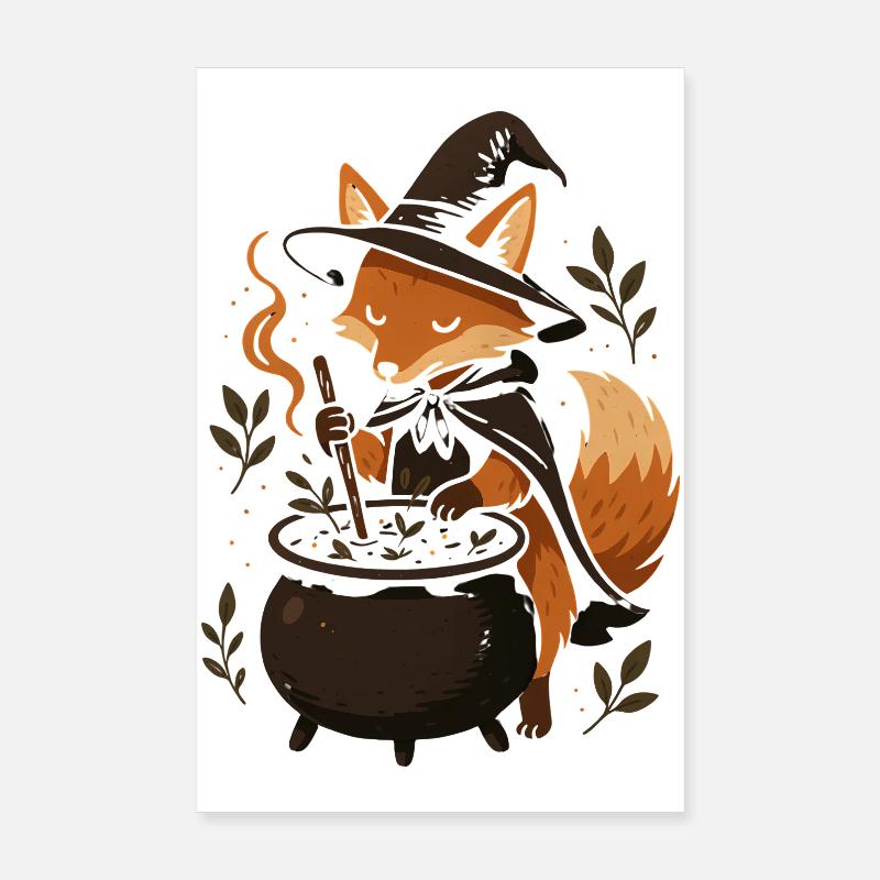 Magical Fox Witch Halloween Design Poster 8" x 12" (20x30 cm)