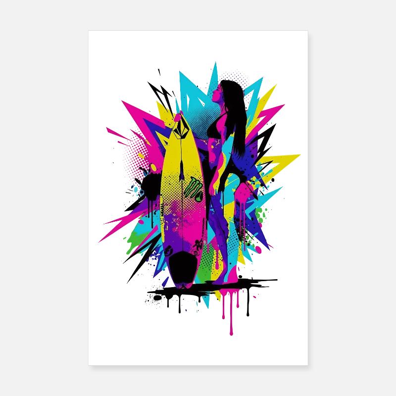 Neon_Surf_Explosion - Poster 20x30 cm - Weiß